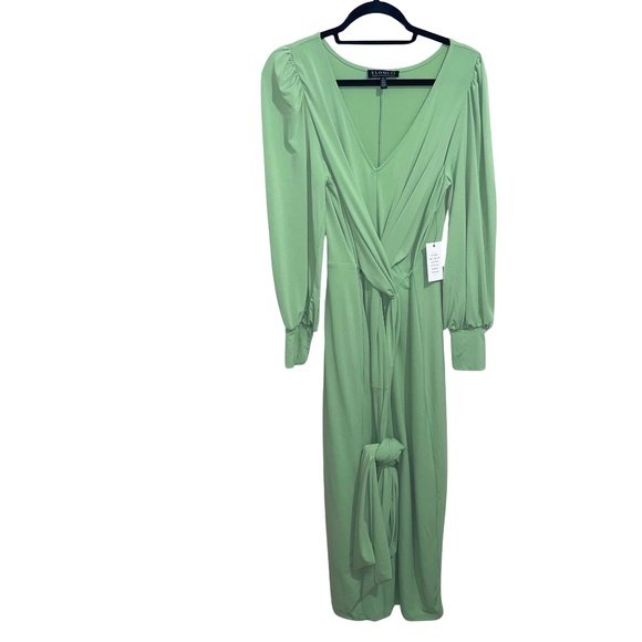 Eloquii Women's Green Long Sleeve Maxi V-Neck Cross Front W/Tie Belt Sz… - Picture 3 of 15